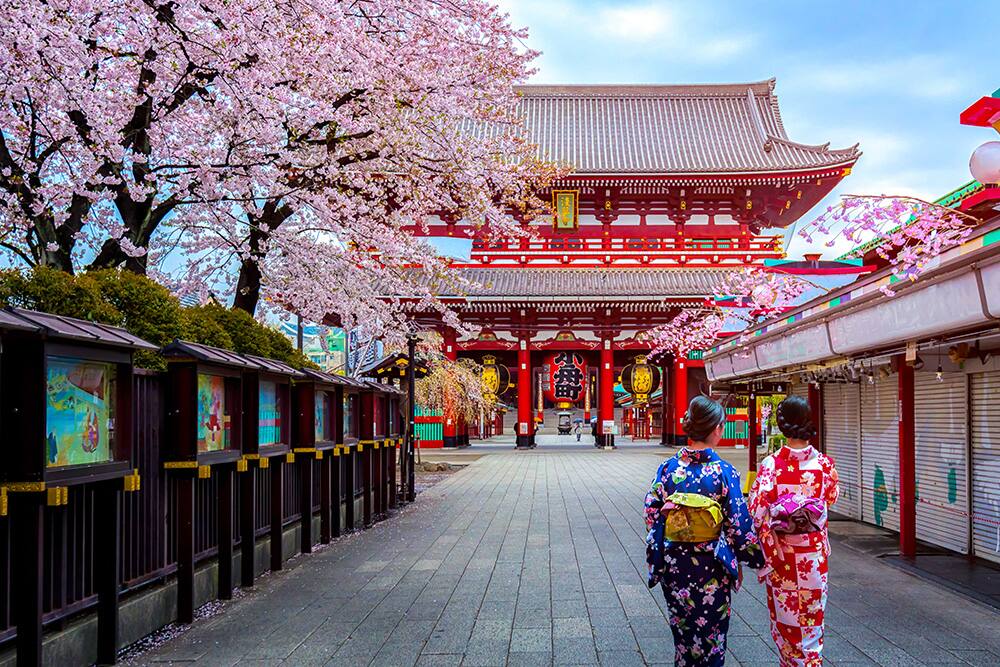 Two geishas near Sensoji temple, Asakusa, Tokyo, Japan