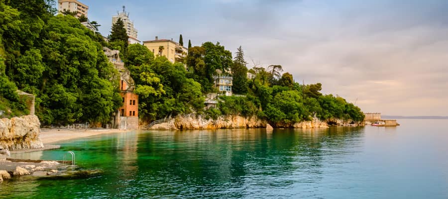 Stop by Glavanovo beach, a shallow, pebble beach surrounded by coastal caves. 