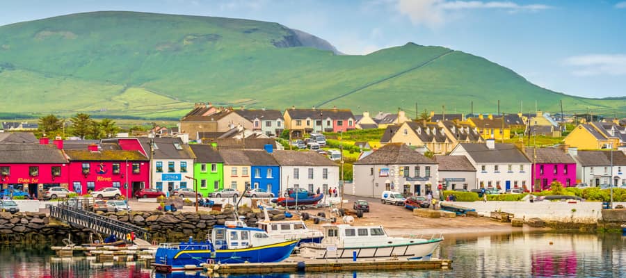 View the colorful homes along the picturesque Portmagee fishing village.