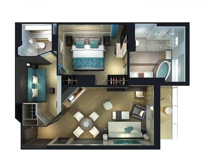 The Haven's 2-Bedroom Family Villa with Balcony Floor Plan on Norwegian Breakaway