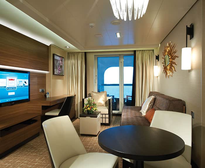 The Haven's Forward-Facing Penthouse living room on Norwegian Escape