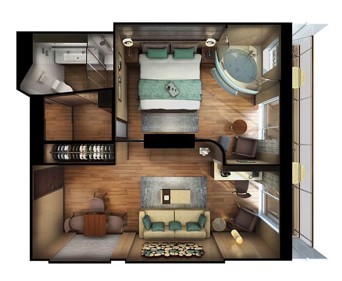 The Haven's Deluxe Spa Suite with Balcony Floor Plan on Norwegian Escape