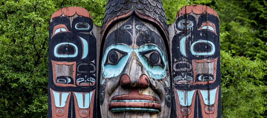 Carved totem pole on your Alaska vacation