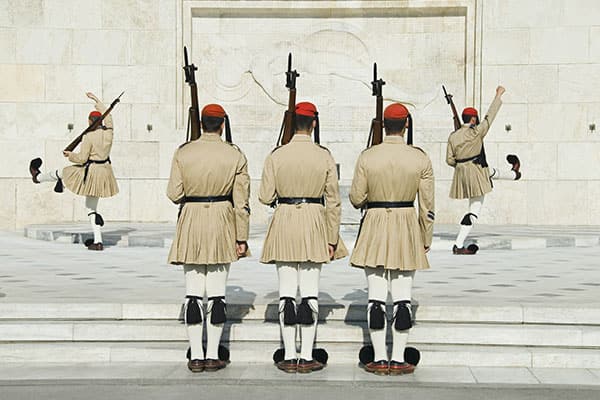 Greek soldiers drill in Athens